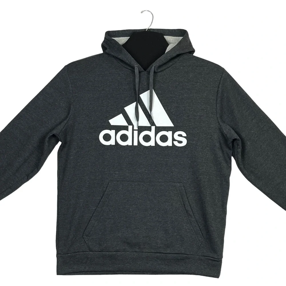 adidas Golf Mens CVC Fleece Pullover Hoodie Size‎ L Gray White Warm Classic Fit